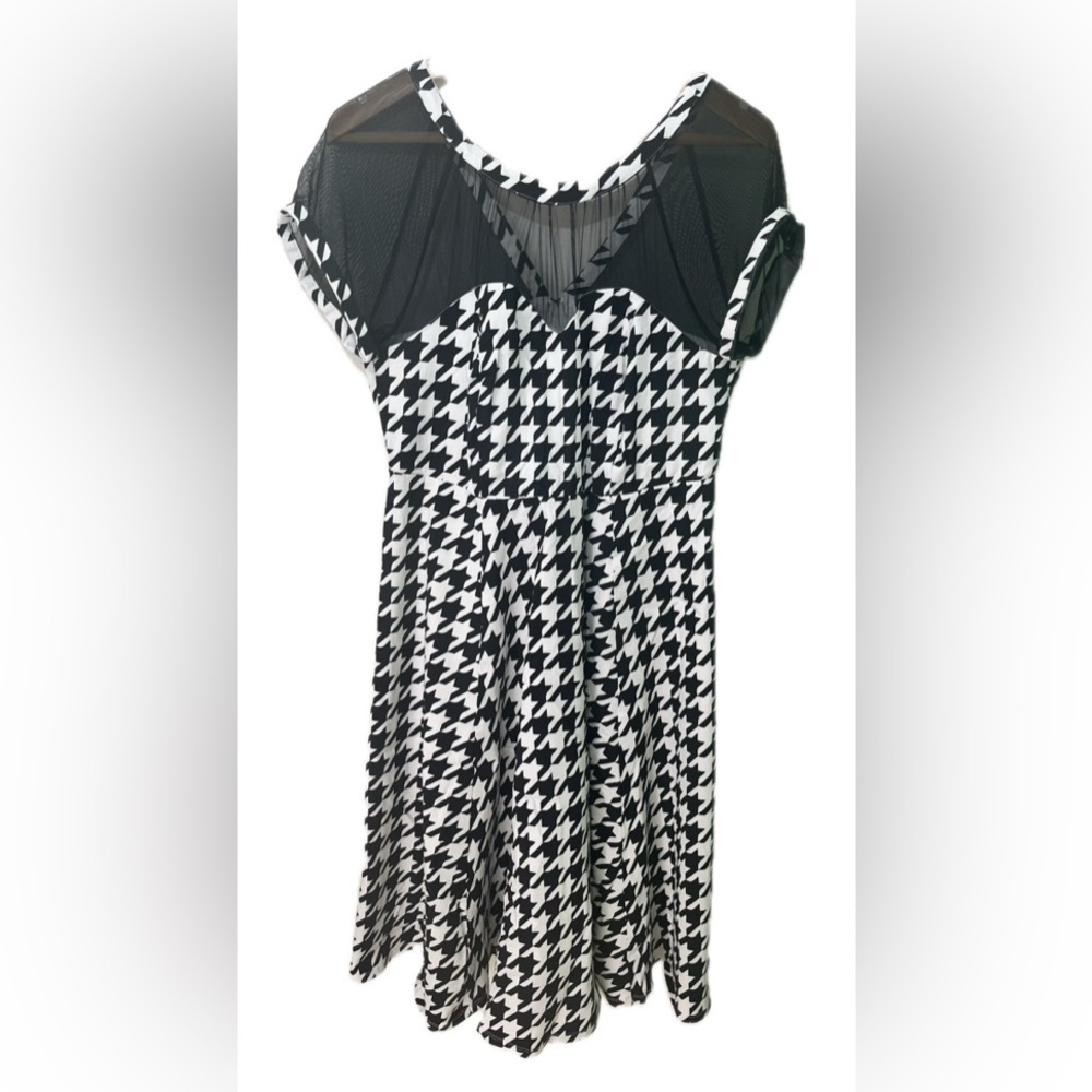 Torrid Houndstooth Plaid Midi Mesh Swing Dress 12 Women's Black White